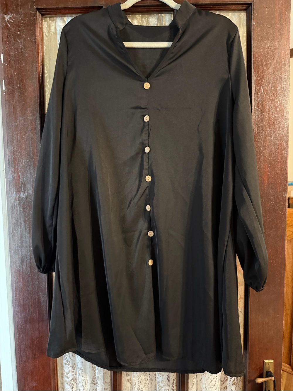 SHEIN Black Long-Sleeve Button-Front Tunic Dress